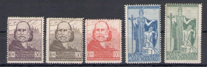 1924 SAN MARINO, 75 Anniversary Retirement of Garibaldi from San Marino, #98-102