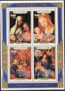 Aitutaki / Cook 1986 Christmas Art Paintings Overprint Visit Pope S/S MNH