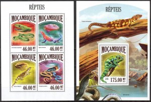 Mozambique 2013 Reptiles Lizards Snakes sheet + S/S MNH