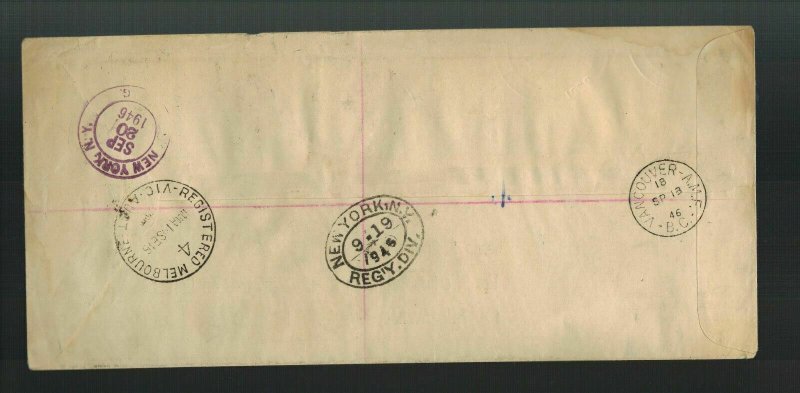 1946 Australia to USA via Canada  FFC First Flight Cover Trans Pacific