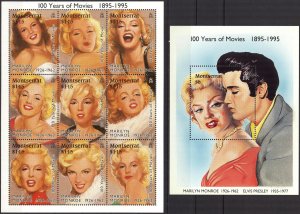 Montserrat 1995 Cinema Marilyn Monroe Elvis Presley Sheet of 9 + S/S MNH **