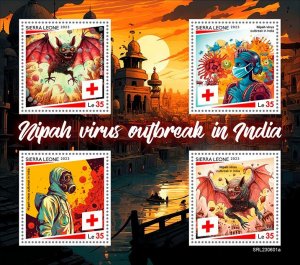 SIERRA LEONE - 2023 - Nipah Virus in India - Perf 4v Sheet - Mint Never Hinged