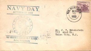 Navy Day 10-27-33 Roosevelt cachet addressed Boston MA hand cancel !3#