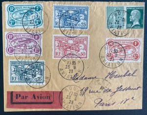 1923 Rouen France Airmail Cover to Paris Local Aviation Labels