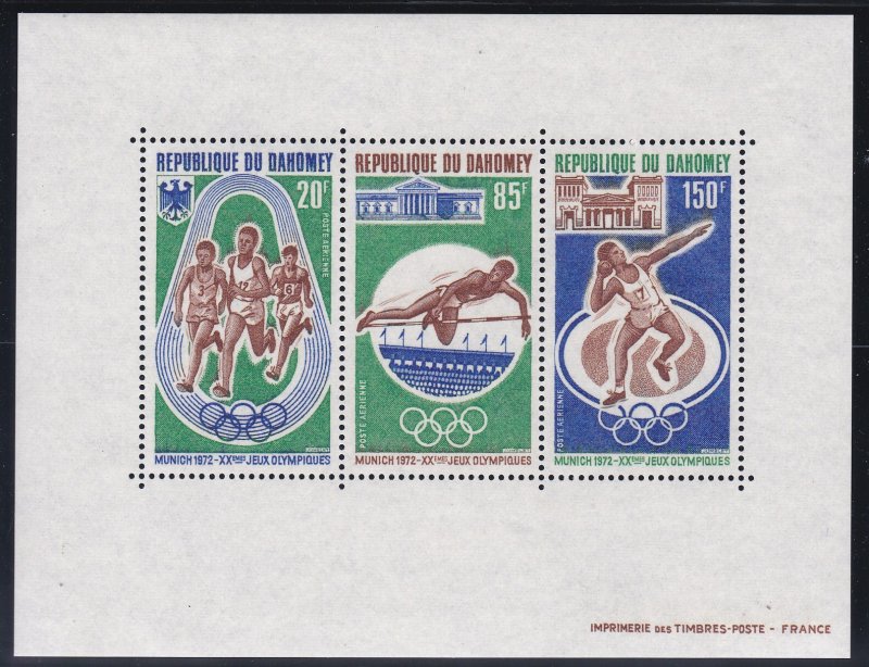 Dahomey # C165a. Munich Summer Olympics Souvenir Sheet, Mint NH, 1/2 Cat.