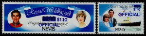 Nevis O27-8 MNH Royal Wedding, Blue o/p, missing dot on O27