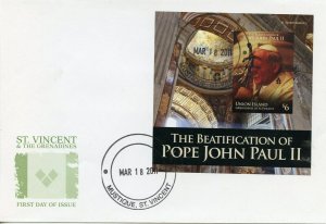 UNION ISLAND  2011 BEATIFICATION OF POPE JOHN PAUL II  IMPERF S/SHEET ON FDC