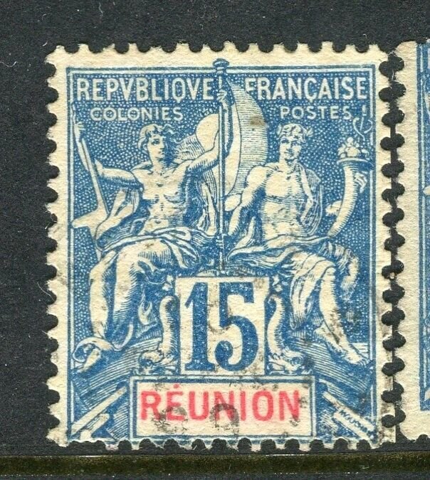 FRENCH COLONIES; REUNION 1890s classic Tablet type issue used 15c. value