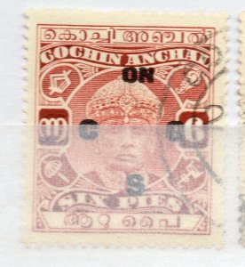 India Cochin 1929-31 Early Issue used Shade of 6p. Optd NW-16103