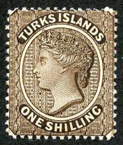 TURKS ISLANDS SG61 One Penny on 2 1/2d Red-brown m/mint