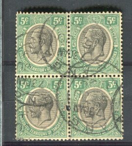 TANGANYIKA; 1927 early GV portrait issue fine used Shade of 5c. BLOCK of 4