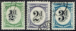 SOUTH WEST AFRICA 1931 POSTAGE DUE ½D 2D AND 3D USED