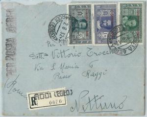 71652 - EGEO Rhodes - Postal History - Sass# 14 + 16 + 19 on recommended ENVELOPE-