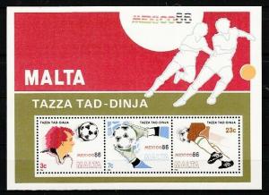 Malta, Scott cat. 681a. Mexico`s World Cup Soccer s/sheet.