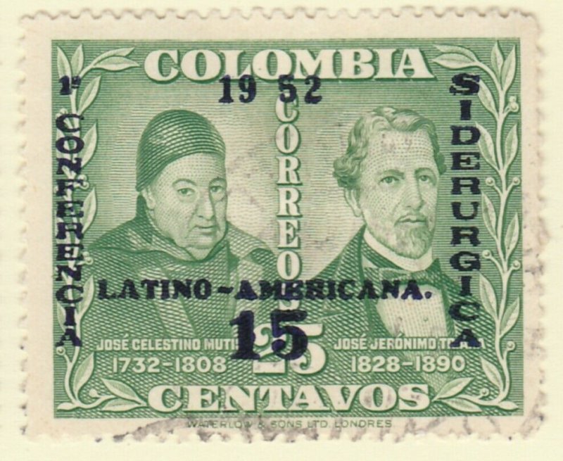 Colombia 1952 15c on 25c Fine Used A8P55F112