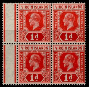 BRITISH VIRGIN ISLANDS GV SG81, 1d scarlet/dp carm BLOCK x 4, NH MINT. Cat £44+