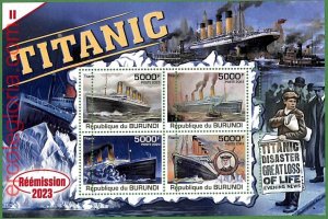 B1249 - BURUNDI - MISPERF ERROR Stamp Sheet - 2023 - Ships, TITANIC-