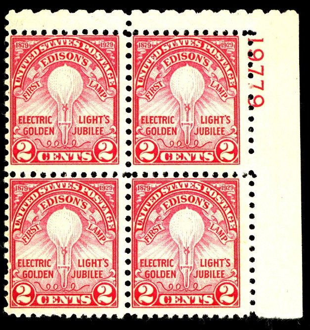 U.S. #655 MINT PL# BLOCK OF 4 OG LH