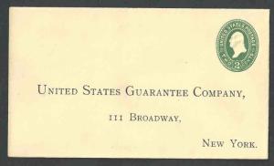 1874 U317 2c Green On Amber Manila Mint Entire Die 88 Size 8 Preprinted Address-