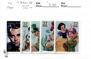 United States Postage Stamp, #3911-3915 Mint NH, 2005 Disney, Henry Fonda