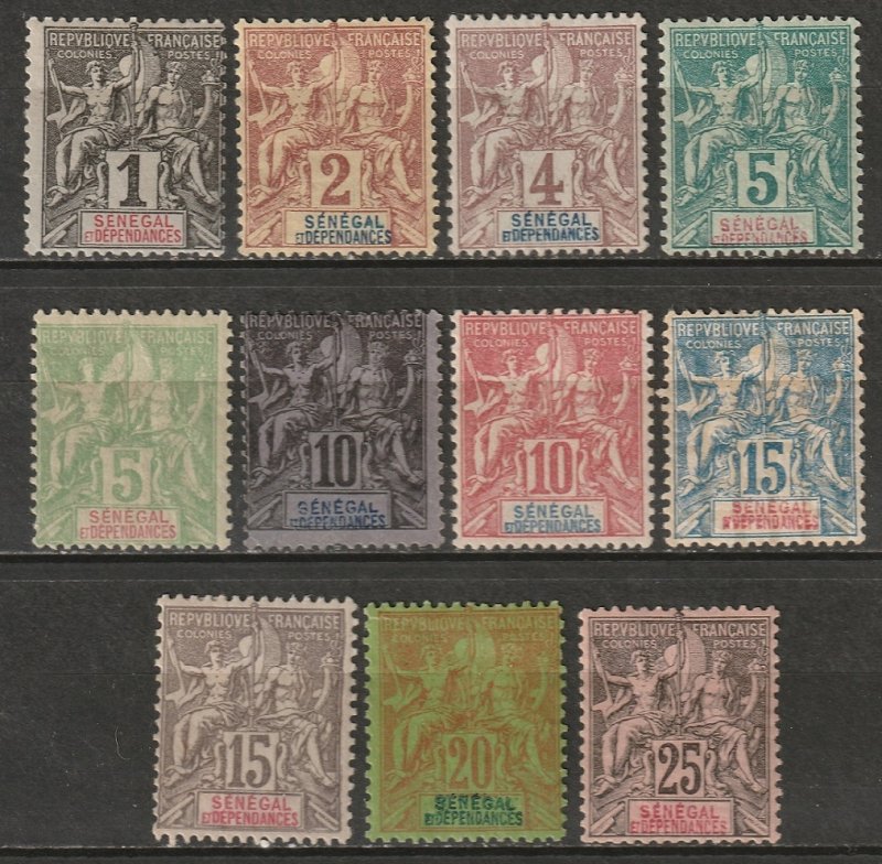 Senegal 1892-1900 Sc 35-45 Yt 8-15,21-3 partial set MH* some disturbed gum