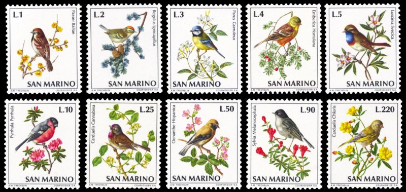San Marino 1972 BIRDS Scott #777-786 Mint Never Hinged