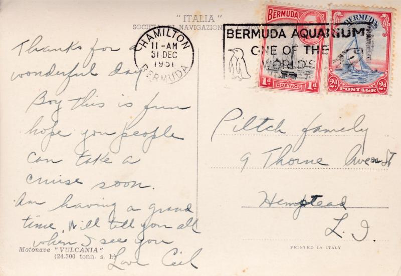 Bermuda 1951 Real Photo Tourist Card to U.S.  SHIP  Penguin