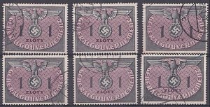 POLAND GENERAL GOVERNMENT 1940 1z x 6 fine used............................B3290