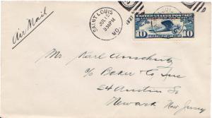 United States Missouri Saint Louis 1927 numeral duplex  10c Lindbergh Airmail.