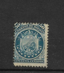 BOLIVIA 1868 COAT OF ARMS BLUE 50C Blue SCOTT 12 MICHEL 10 Mint LH