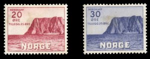 Norway #B2-3 Cat$125, 1930 20o and 30o, hinge remnants, faint hinge stains
