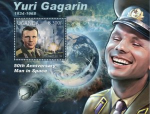 Uganda Space Stamps 2012 MNH Yuri Gagarin Famous People 1v S/S