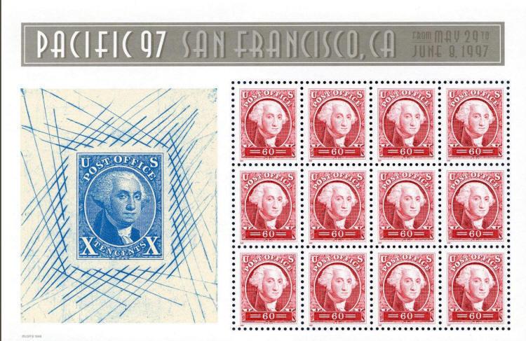 1997 60c Pacific 97, George Washington, Sheet of 12 Scott 3140 Mint F/VF NH