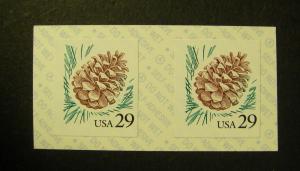 Scott 2491, 29 cent Pine Cone coil pair, Type A backing, MNH Coil Beauty