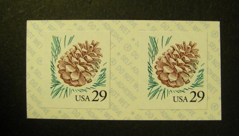 Scott 2491, 29 cent Pine Cone coil pair, Type A backing, MNH Coil Beauty