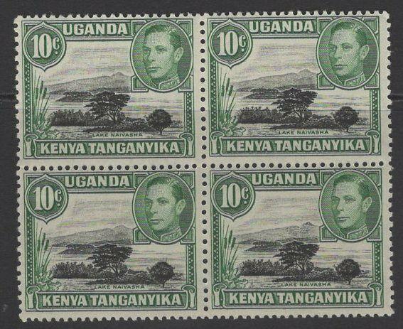 KENYA, UGANDA & TANGANYIKA SG135/a 1949 10c MOUNTAIN RETOUCH IN MNH BLOCK OF 4