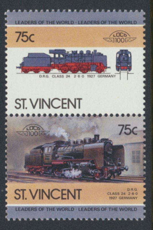 St. Vincent  SC# 852a-b  MNH Trains Locomotives se-tenant pair 1985 see detai...