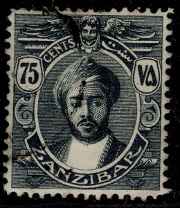 ZANZIBAR GV SG254, 75c grey-black, FINE USED. WMK ROSETTES