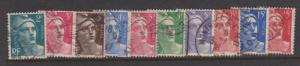 France Marianne 1949 Type x 10 Different Used