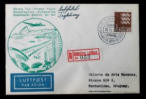 Denmark First Flight #297 Signed Registered Cover to Uruguay