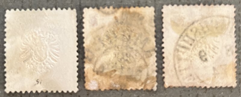 Germany 15-17 / 1872 Eagle with Large Shield Center Embossed Stamps, Used