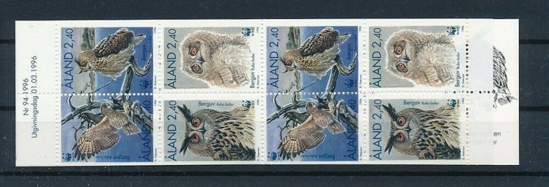 Aland 1996 #125a MNH. Owls, WWF, booklet