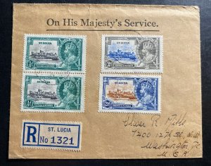 1936 Castries St Lucia On His Majesty Service Cover To Usa Silver Jubilee Stamp