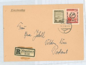 Austria B166 1946 B166(30g+20g) and 12g stamp pay domestic registered letter rate. Appropriate backstamp