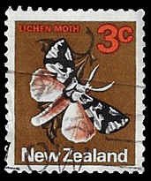 New Zealand #442 Used; 3c Lichen Moth (1970)