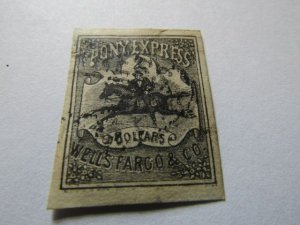 US Local Stamps 1861, Scott # 143L?, 2$ Wells Fargo Pony Express, Used-Hinge,