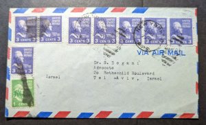 1953 USA Airmail Cover New York NY to Tel Aviv Israel Dr S Degani