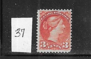 CANADA SCOTT #37 1870-89 SMALL QUEEN 3C (ORANGE RED) - MINT LIGHT  HINGED