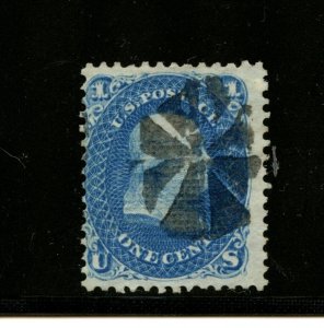 U.S. #86 (U015) Franklin 1¢ blue E grill, fancy cork cancel, U, FFVF,CV$425.00