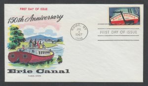 US Planty 1325-18 FDC. 1967 5c Erie Canal, Fluegel cachet, unaddressed